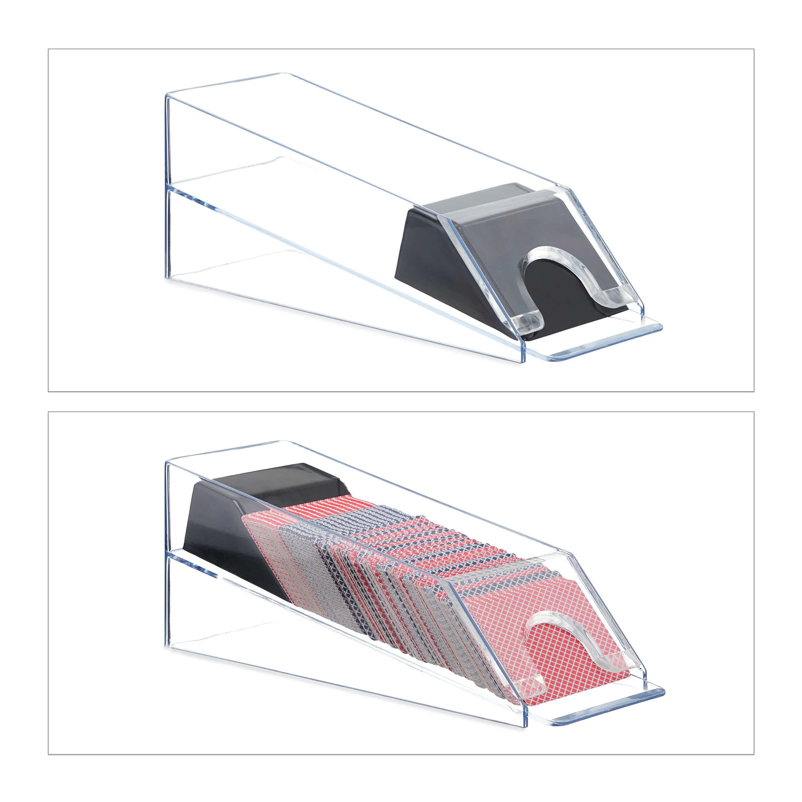 Relaxdays Distributore Carte da Gioco Dispenser 6 Mazzi Dealing Shoe Black Jack 10x10x29 cm Trasparente Nero
