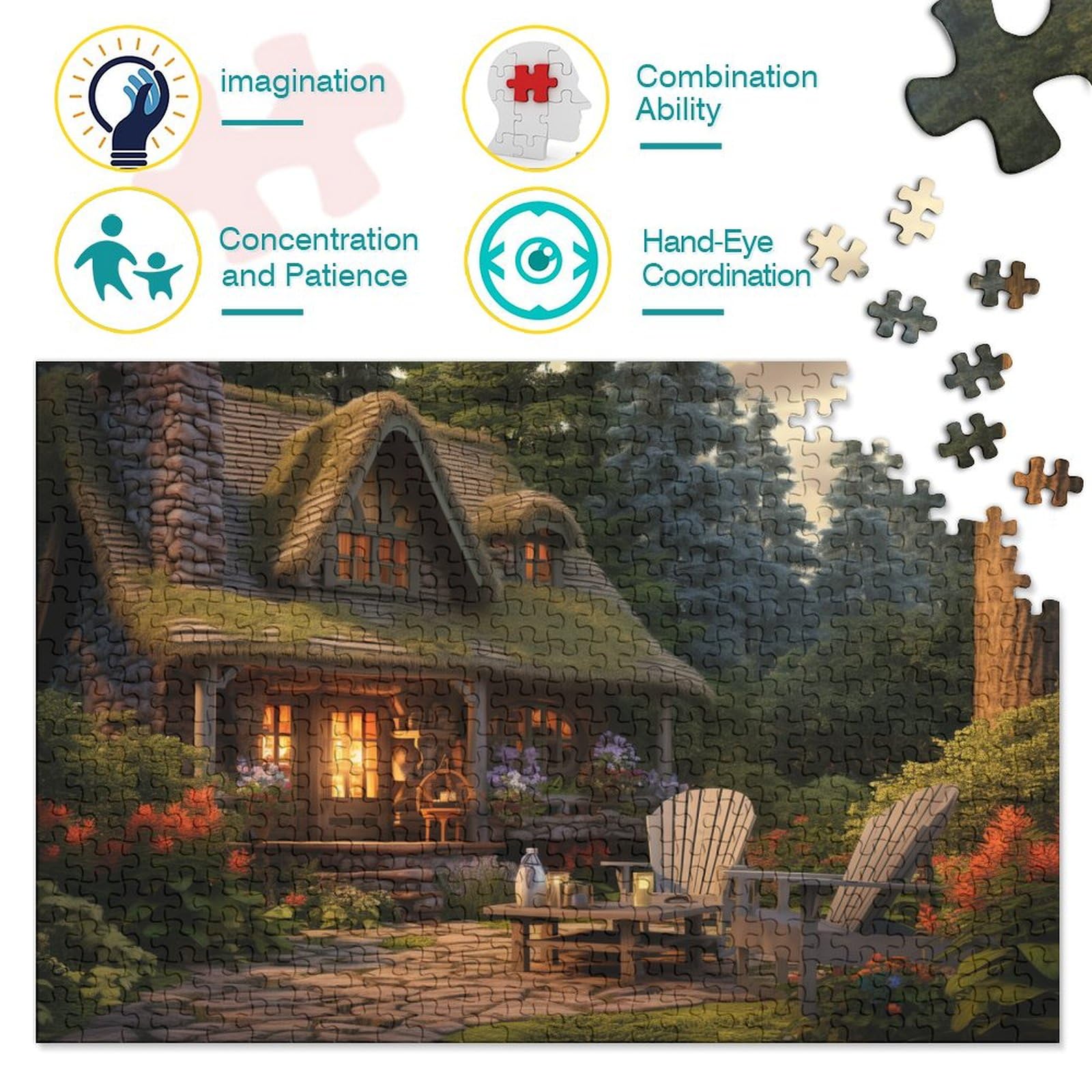 1000 Piece Wooden Jigsaw Puzzle - Healing Greenery Cottage Puzzle For Adults (30x20 Inch)