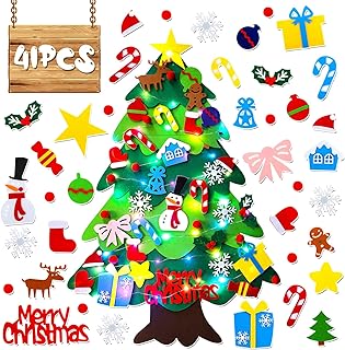 41 Pieces Felt Christmas Tree for Kids Wall Set DIY Felt Christmas Tree with Lights Christmas Ornaments Felt Christmas Tree Hanging Ornaments for Kids Home Living Room Decorations