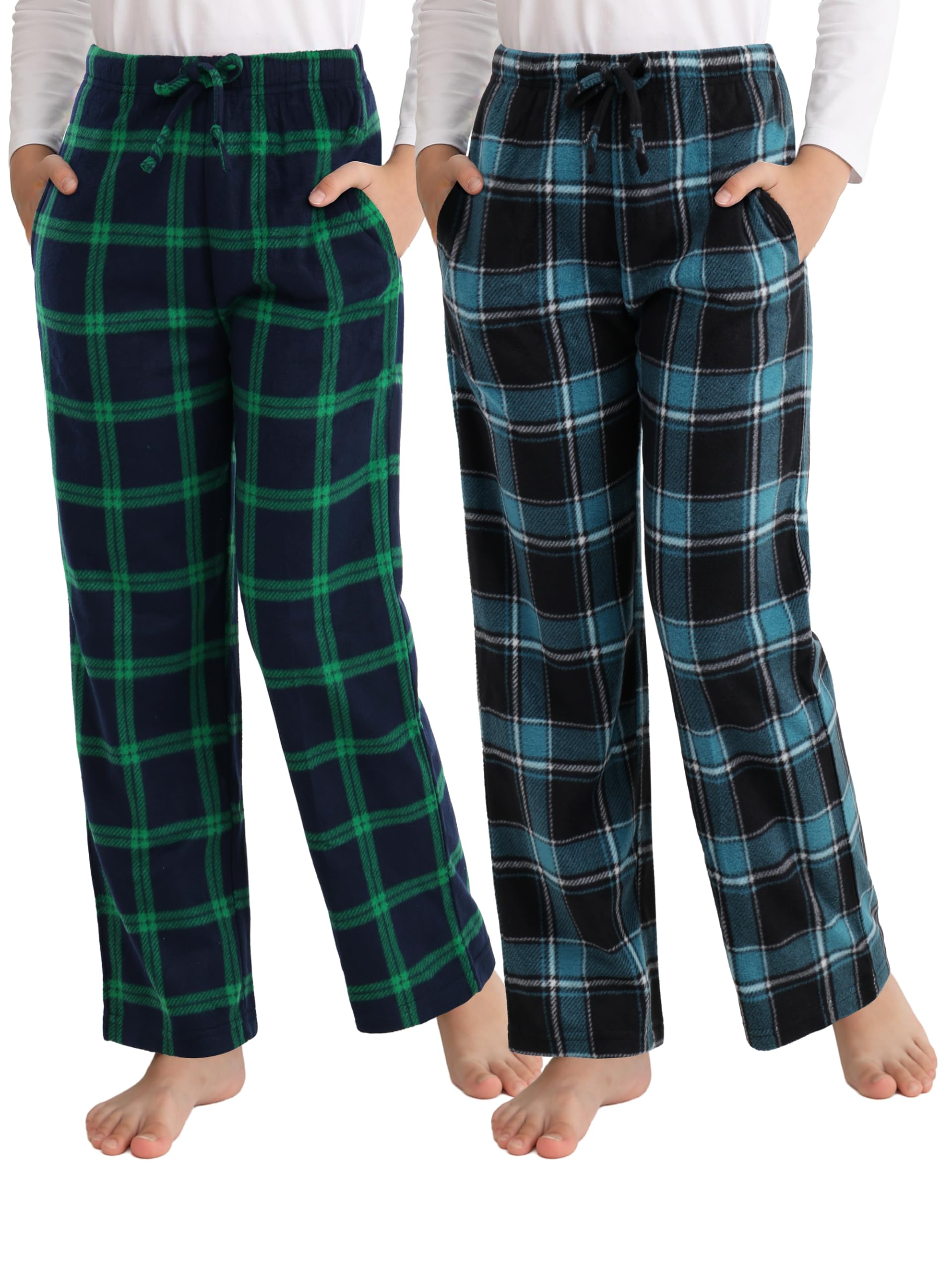 Motarto Boys Pants Kids Soft Micro Fleece Plaid Pants Elastic Waistband with Pockets Drawstring