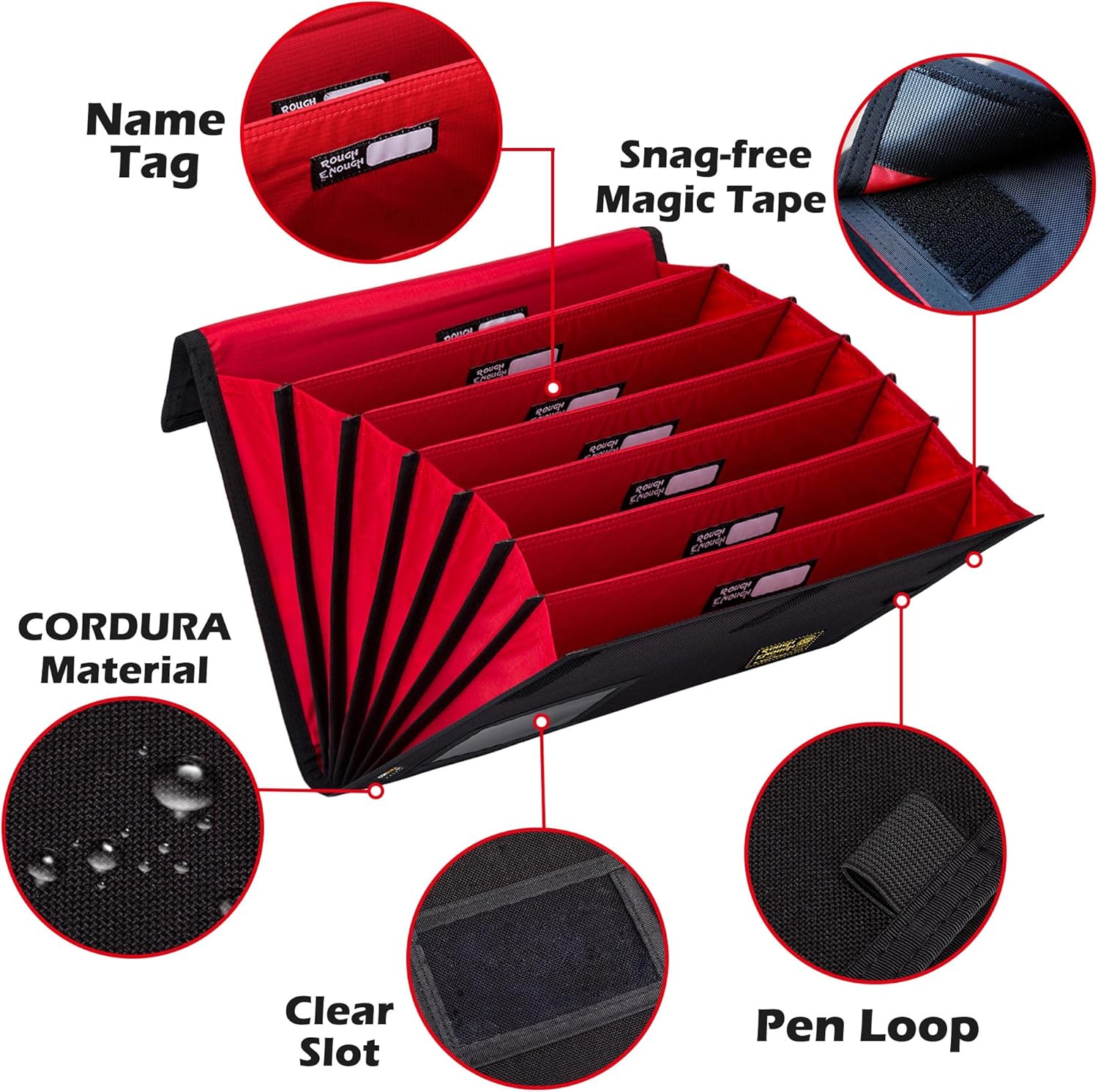 Rough Enough Accordion Expanding File Folder Important Document Organizer Storage with 7 Pockets for Home Office Travel Black Cordura
