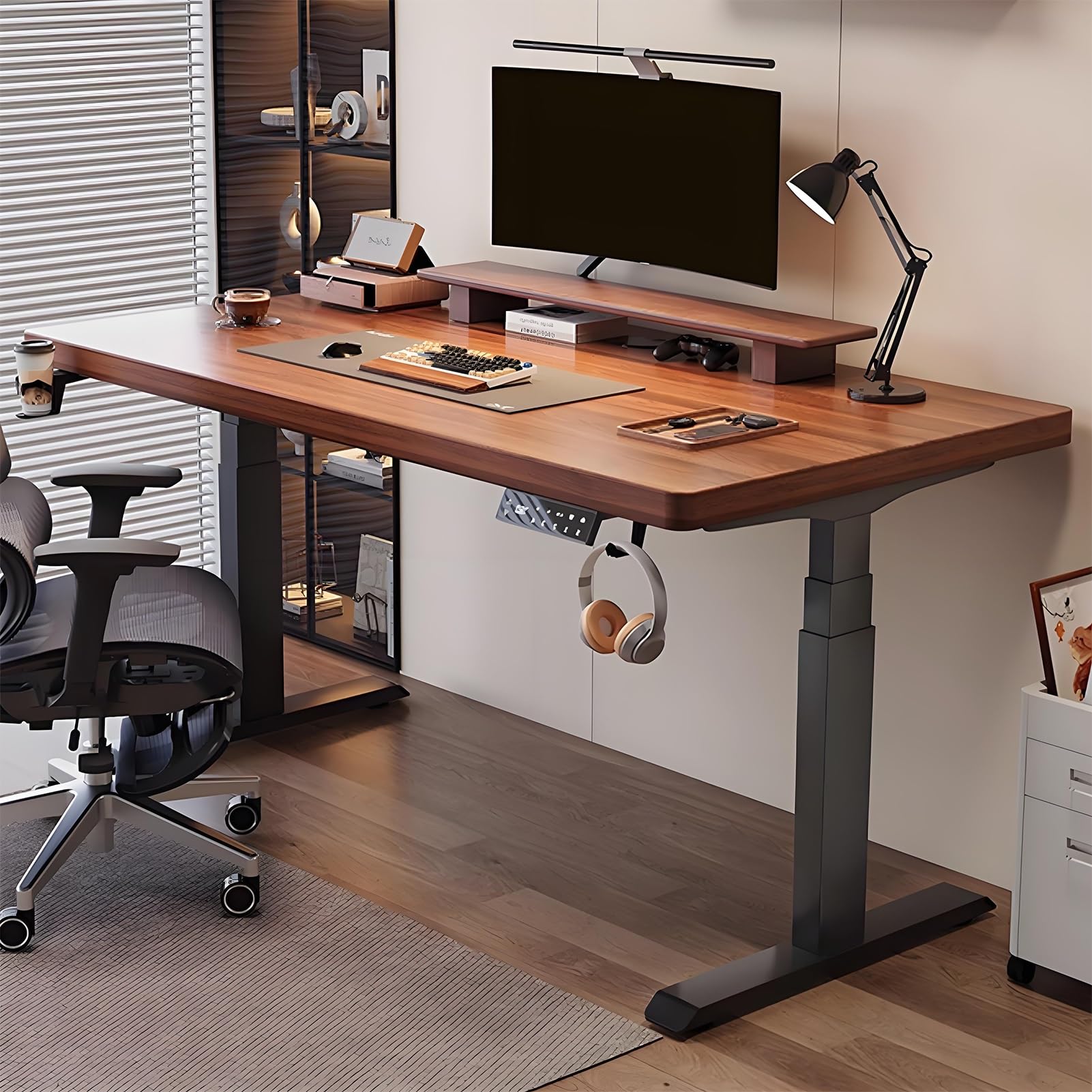 MYUYEE Standing Desk, Adjustable Height Stand Up Desk, Sit Stand Computer Desk, With Cup Holder And Headphone Hook, Office Desk With Cable Management,Black,100X60Cm/39.3X23.6In (Black-140X60Cm)