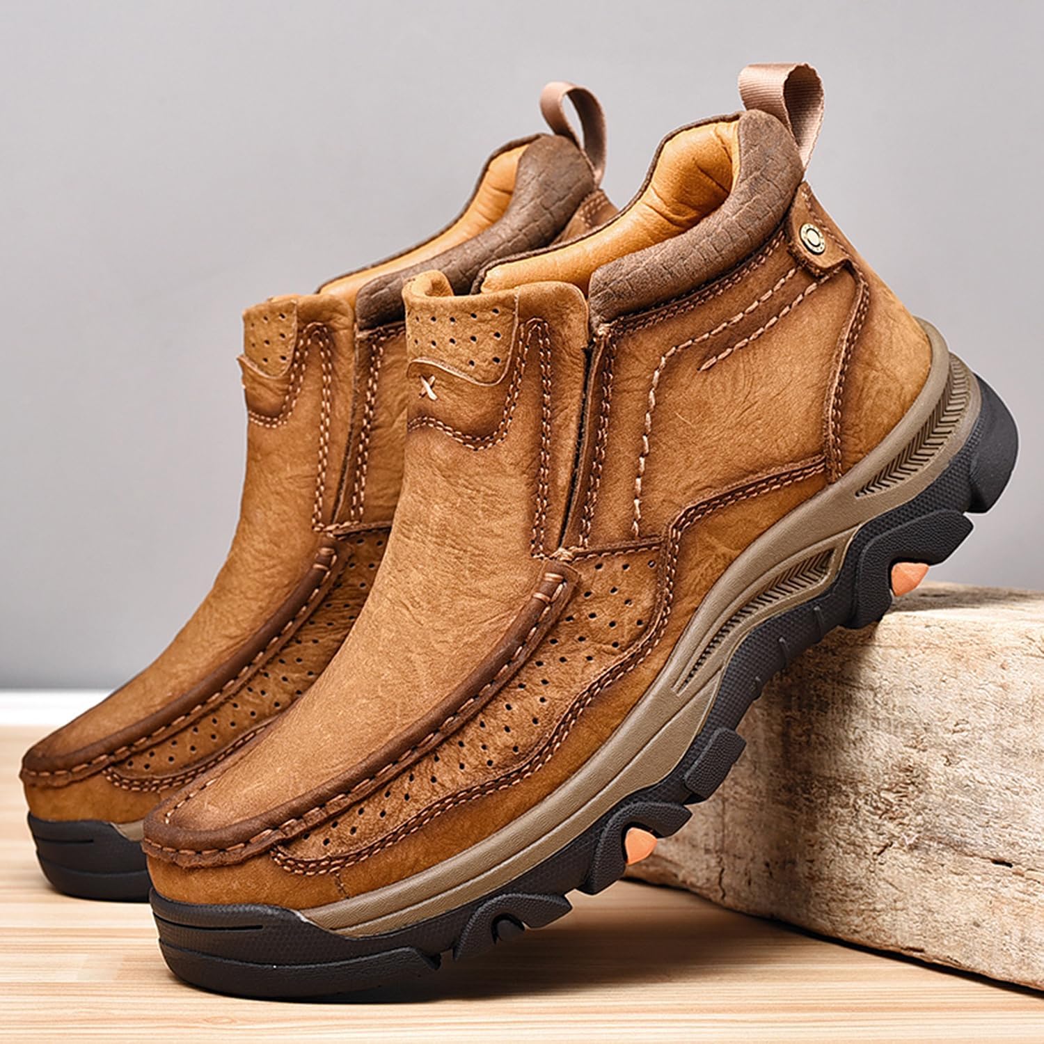 U S 9.5 MOSTELO Mens Slip On Casual Loafers Classic Outdoor Leather Walking Hiking Shoes Comfortable for Work Office Dress Outdoor High Top