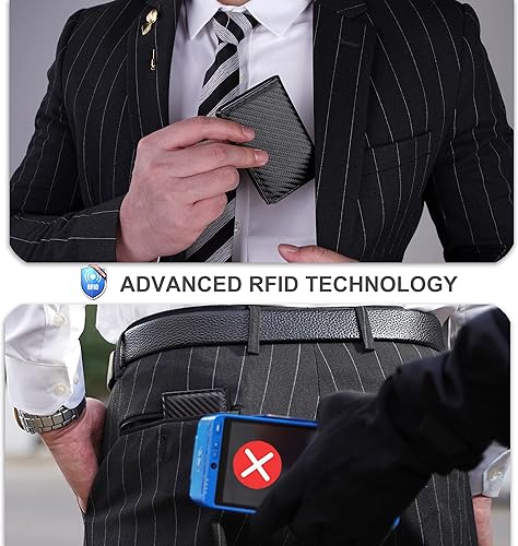 Miniatura 5 de Aiuwo Mens Slim wallet with Money Clip Blocking Credit Card holder wallet for Men with Gift Box (Carbon Leather)