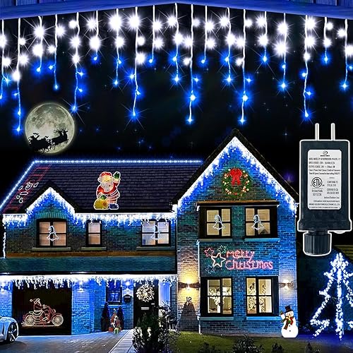 Luces LED de Navidad de 132 pies para exteriores, 8 modos de iluminación con temporizador, cortina de memoria, tira de luces con 282 gotas, luz