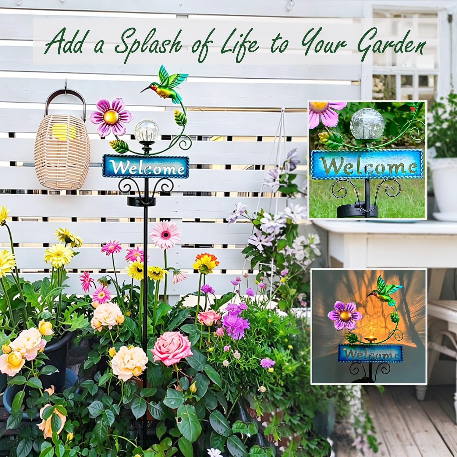 Hummingbird Garden Decorations for Outside, Solar Waterproof Stake Lights with Welcome Sign for Yard Lawn Patio Pathway, Warm Gifts for Mom Grandma Housewarming (Hummingbird)