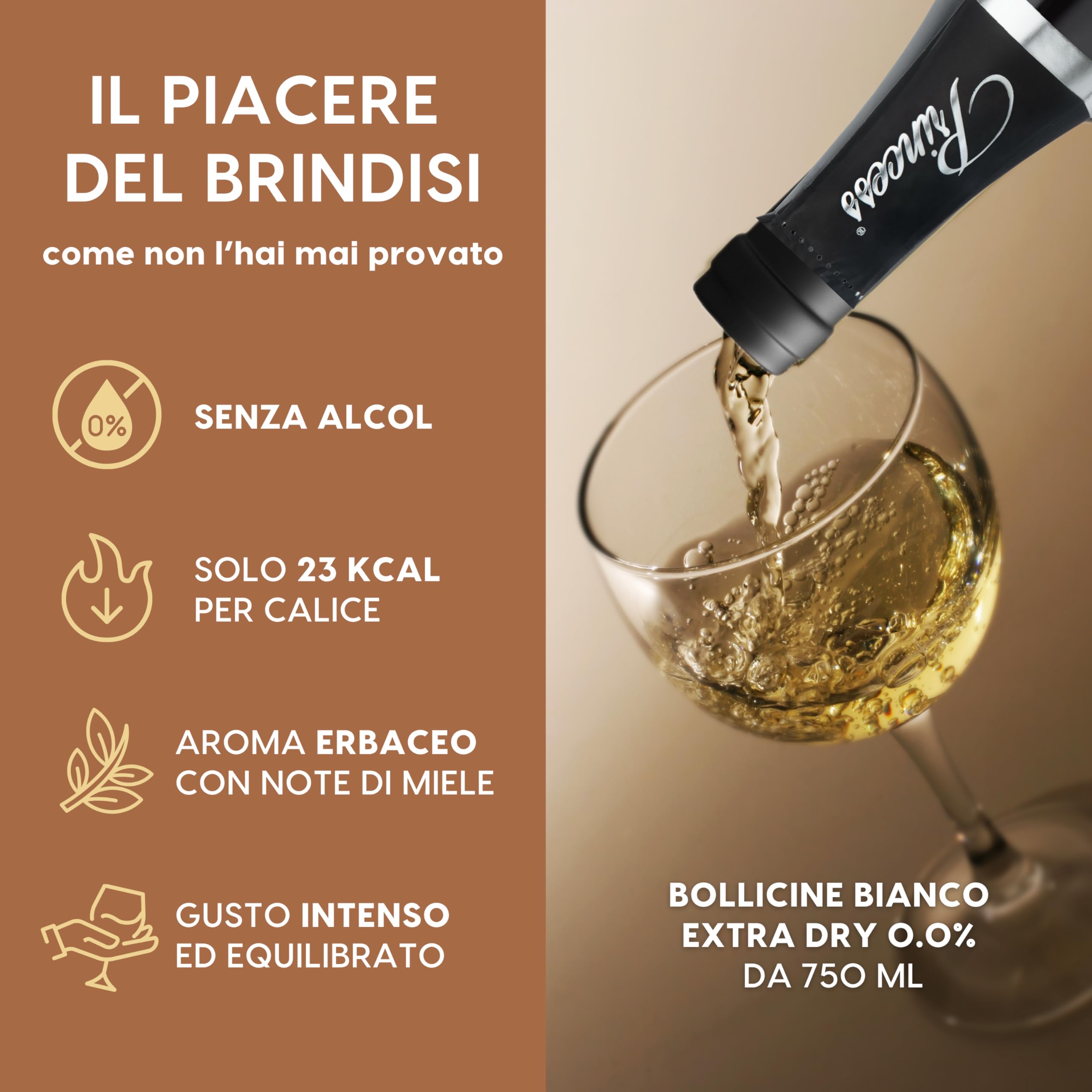 ALTERNATIVA Bianco Extra Dry Frizzante Analcolico 0.0% - Bollicine Senza Alcol, Dealcolato Italiano - Ideale per Celebrazioni e Regali - Confezione da 6 Bottiglie da 750ml Alcool Free