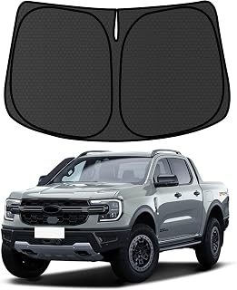 Ranger Windshield Sun Shade for Ford Ranger 2019-2024 2025 Blocks UV Rays Accessories,1:1 Custom Foldable Thickened Wear-Resistant Front Window Sunshade Visor,Keeps Your Car Cooler
