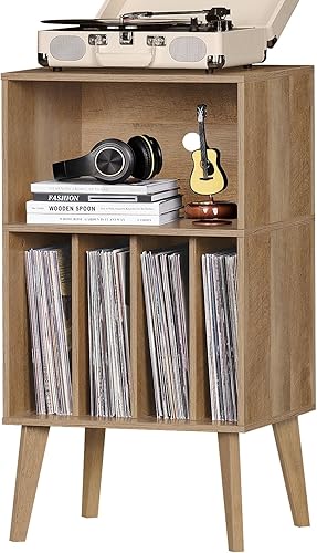 Miniatura 22 de Lerliuo Soporte para tocadiscos, soporte para tocadiscos de nogal con capacidad para hasta 160 álbumes, mesa de gabinete de almacenamiento de vinilo