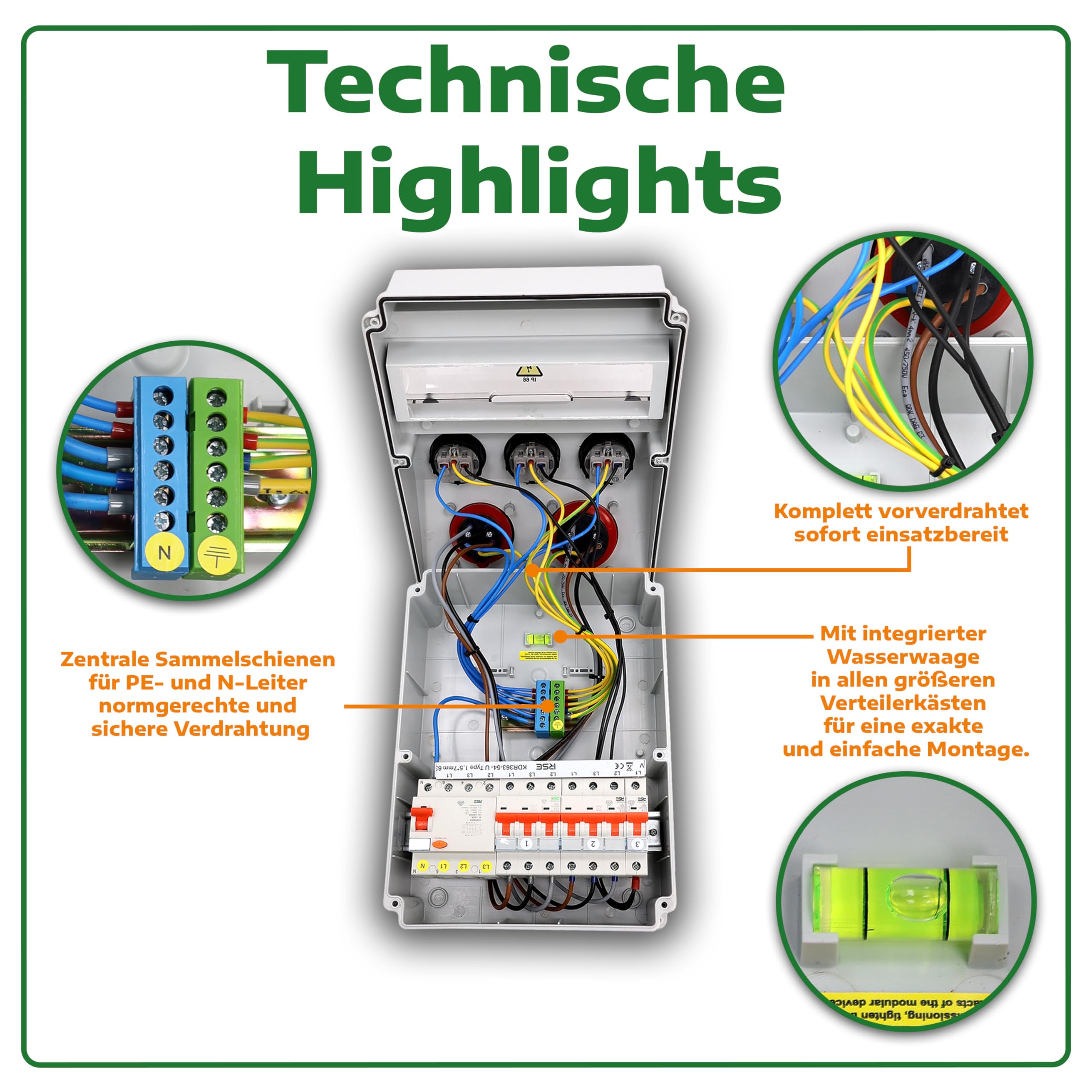 RSE BAUSTROMVERTEILER WANDVERTEILER KOMPLETT VERDRAHTET 230V SCHUKO MIT ZÄHLER ZUR AUSWAHL IP65, 8. 6X 230V MIT LS + FI