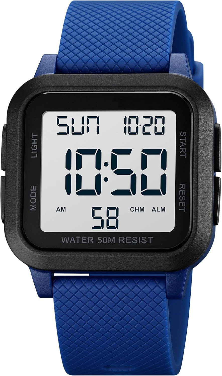 findtime Unisex Digital Watch Men Women Square Face Big Numbers LED Electronic Wrist Watches Waterproof/Alarm/Countdown Timer/Dual Time/Stopwatch/12/24H