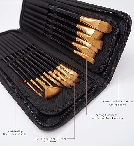 Miniatura 2 de MyArtscape Pinceles de pintura  Juego de 15 pinceles para acuarela, acrílico, óleo y pintura facial  Pinceles de artista de mango largo con soporte