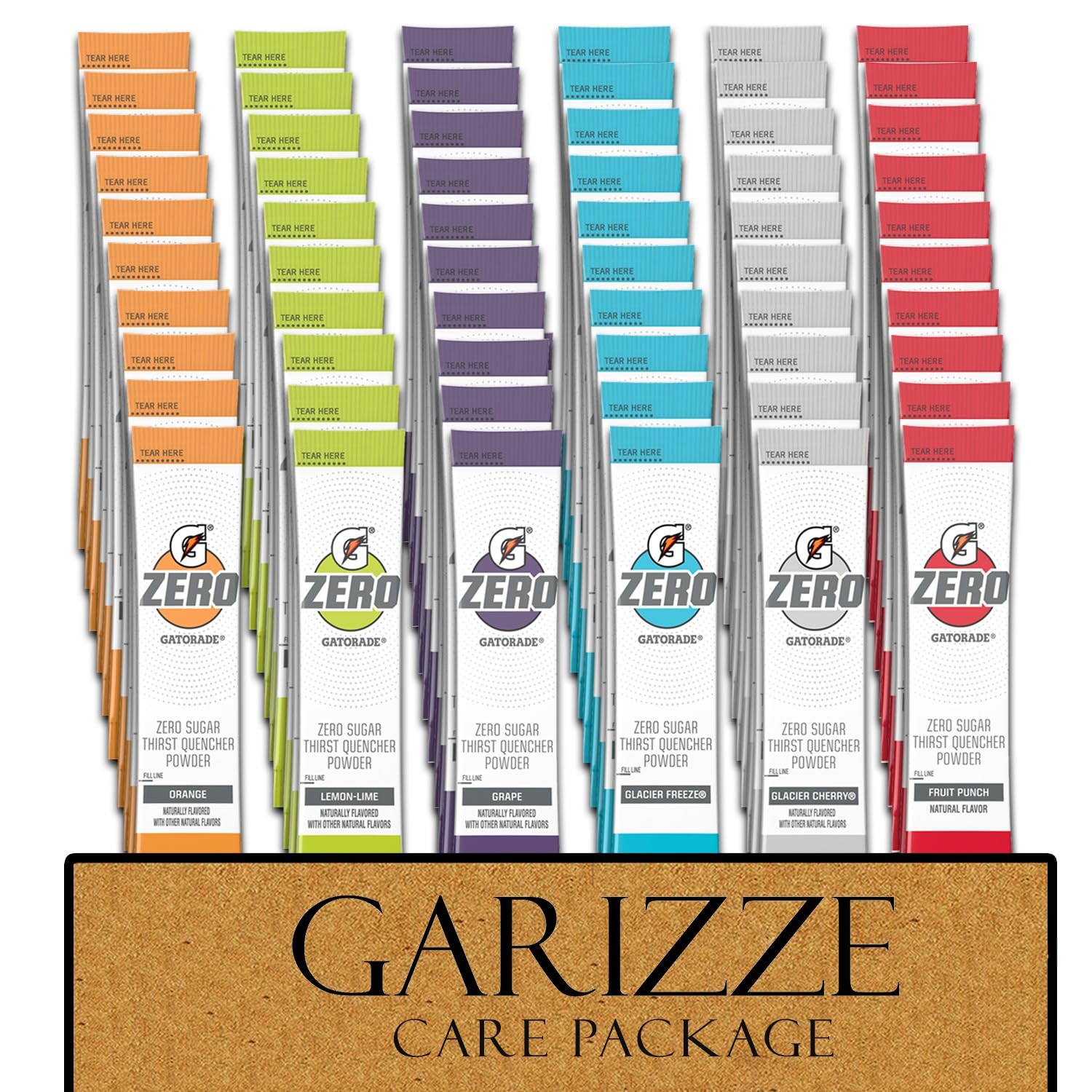 G Zero Powder - Electrolytes Powder Packets Variety - 60 Pack - 6 Flavor - Glacier Freeze, Orange, Grape, Fruit Punch, Lemon Lime & Glacier Cherry - GARIZZE Assortment