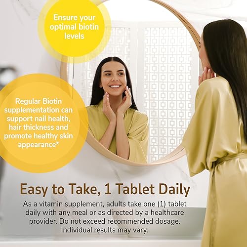 Miniatura 5 de 21st Century Biotina - Tabletas de 10,000 mcg (360 unidades), suplemento de biotina de alta potencia, apoya la salud del cabello, la piel y las