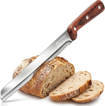 10.5-Inch Serrated Bread Knife with Full-Length Sheath Ultra Sharp, Low-Crumb Slicing for Sourdough, Homemade Bread & Bagels