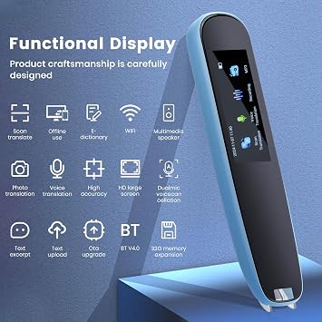 Scan Reader Pen, OCR Digital Translator and Reading Pen For Dyslexia Autism Students, Smart Voice Pen Support 112 Language Voice Translation Offline Scanning Reading for Learning Travel, Blue