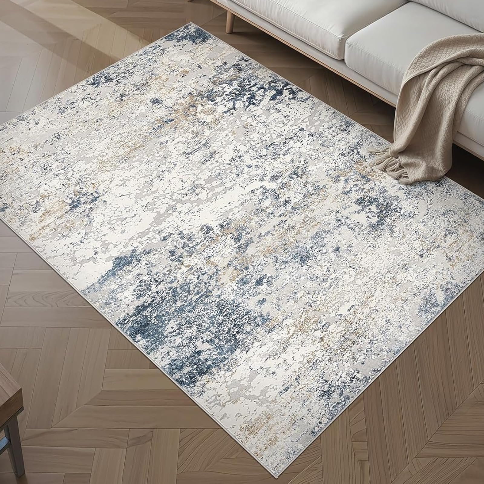 Tapis modernes et pelucheux bleu multicolore pour une chambre cocooning