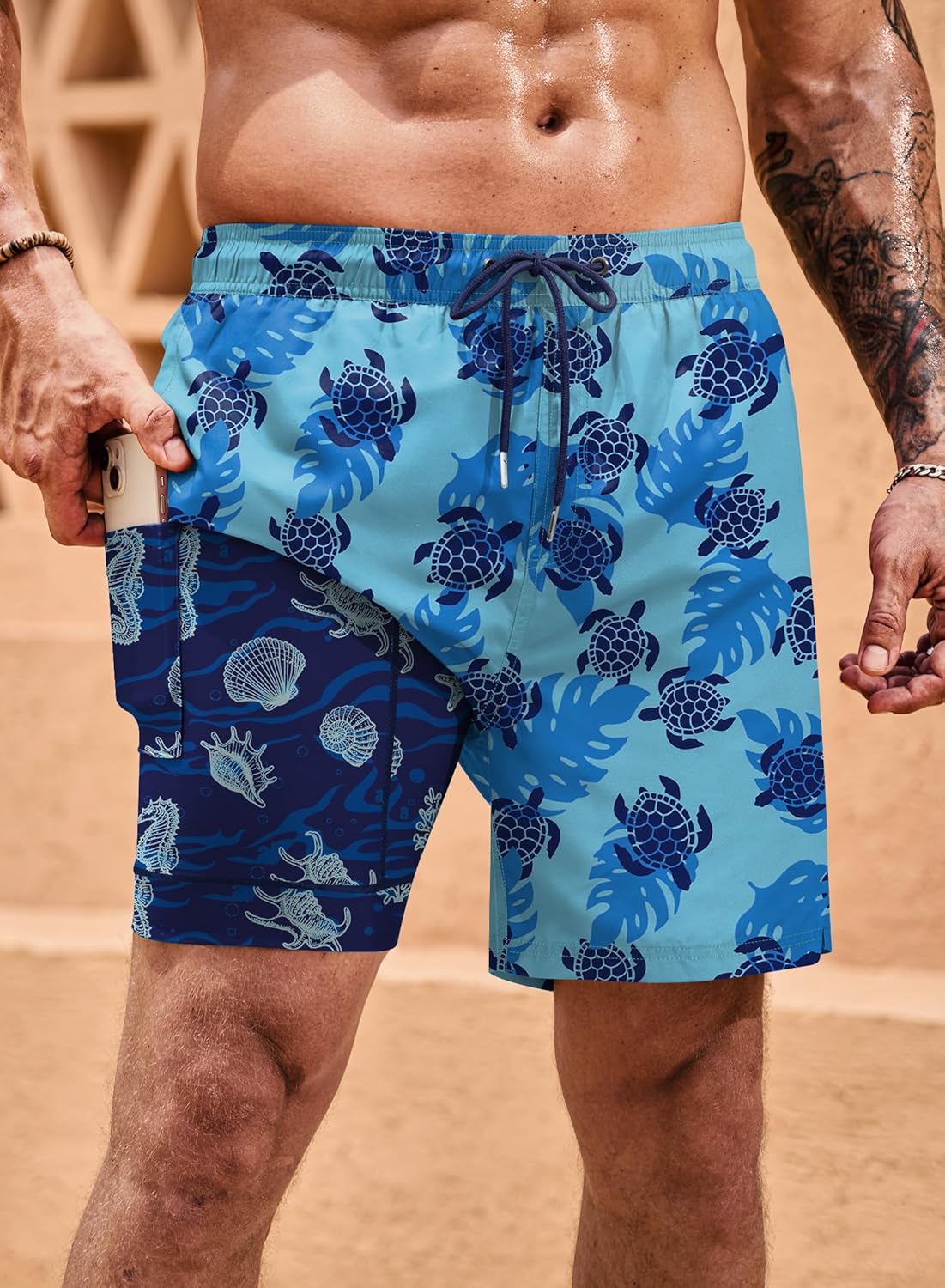 Men Swim Trunks Quick Dry Graphic Compression Liner 6'' Inseam Beach Summer Board Shorts (S-XXL) - Image 3