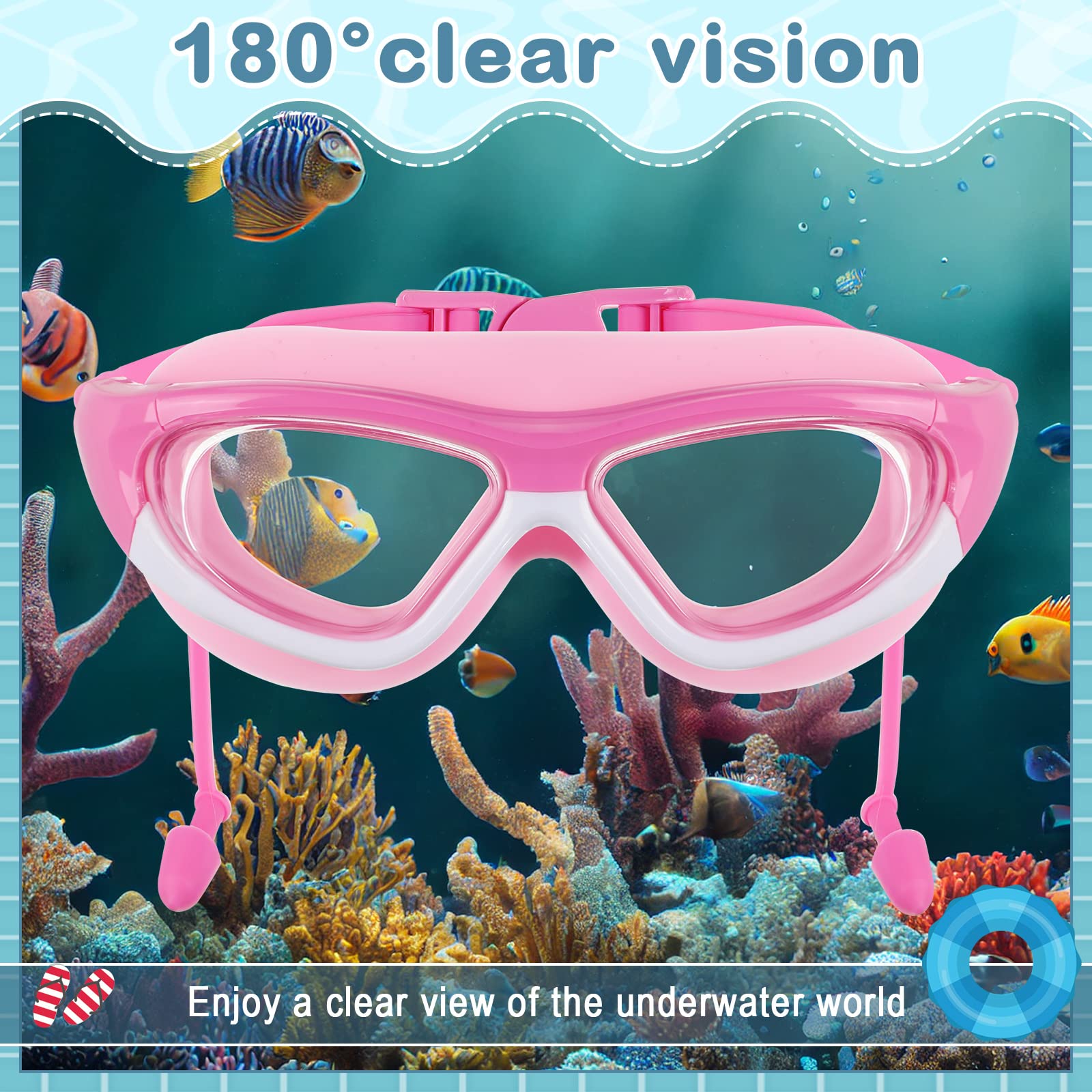 Yexiya Schwimmbrille für Kinder, Anit Fog, kein Auslaufen, Jugendbrille mit Nasenstöpsel für Jungen und Mädchen im Alter von 3–12 Jahren, 4 Stück