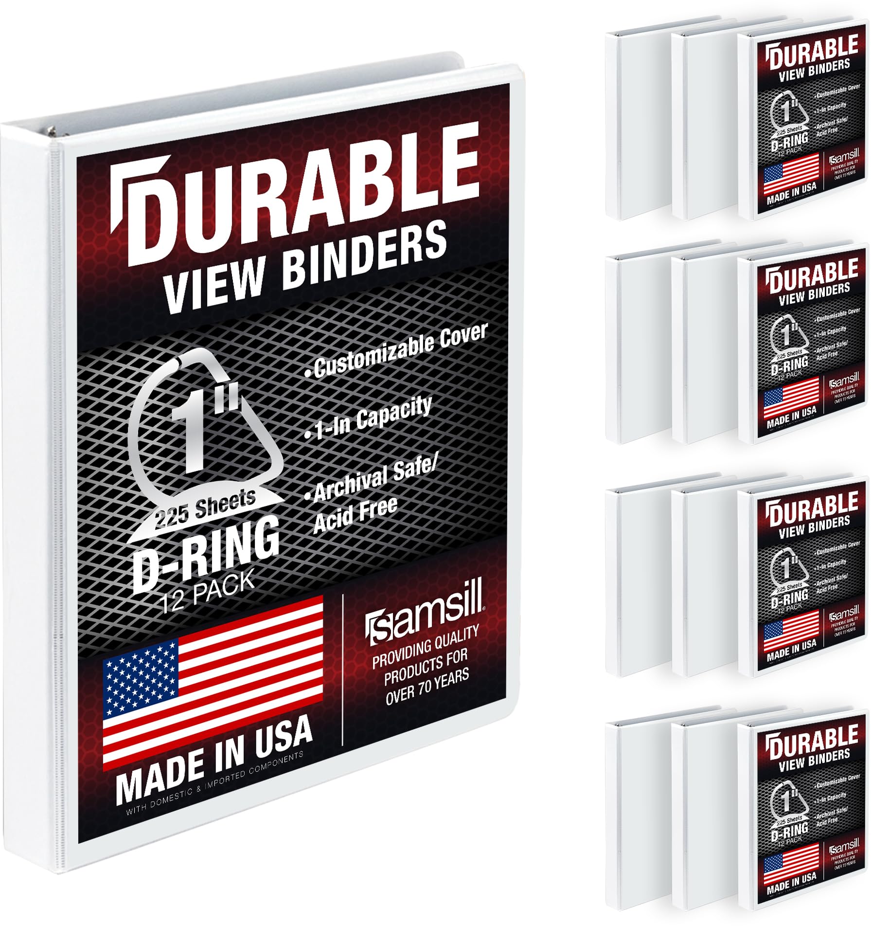 Samsill 1 Inch 3 Ring D-Ring Binder, White, 12-Pack | Bulk Pack Storage Binder for Students & Office - main product image