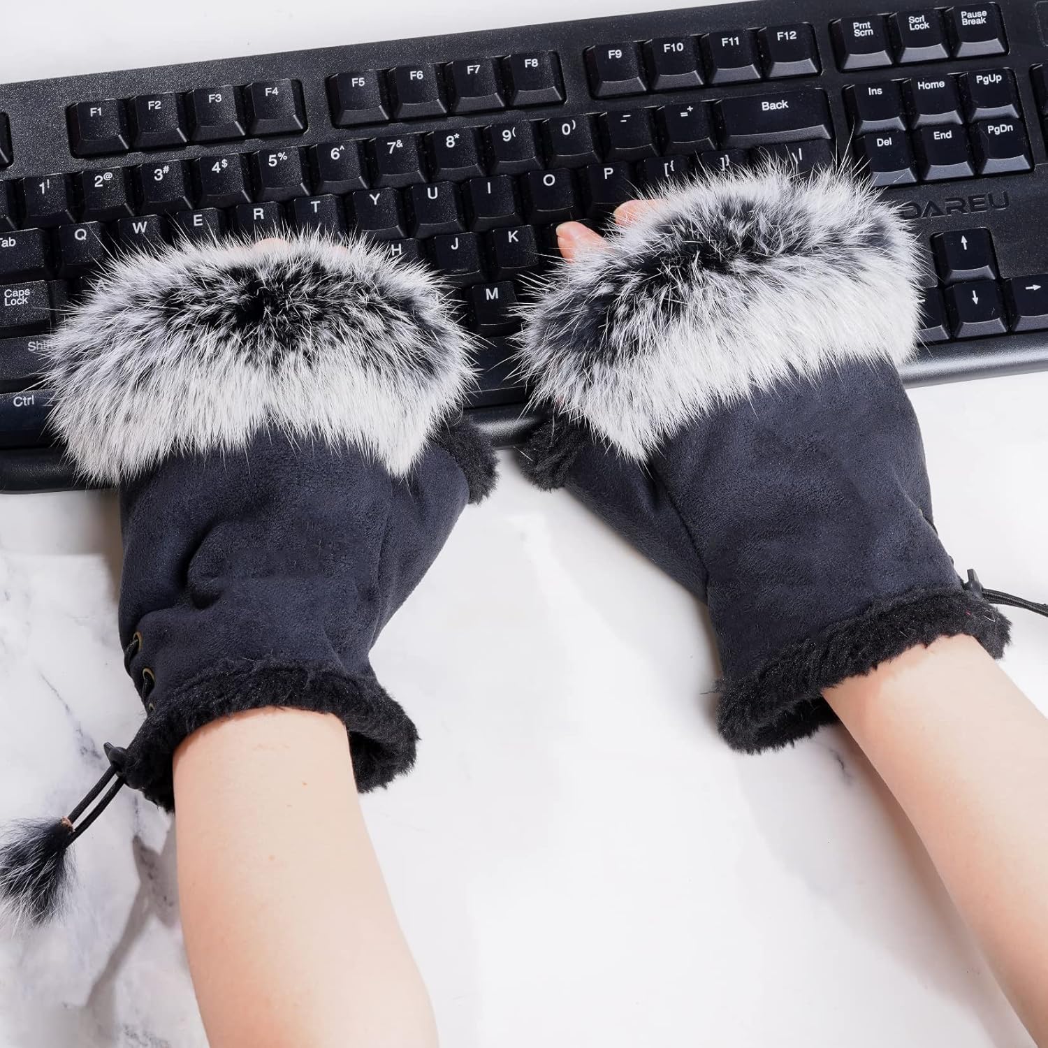 Women Faux Fur Fingerless Gloves Winter Warm Fuzzy Half Finger Mittens for Women Girls Hands Warmer Cute Typing Gloves - Image 5