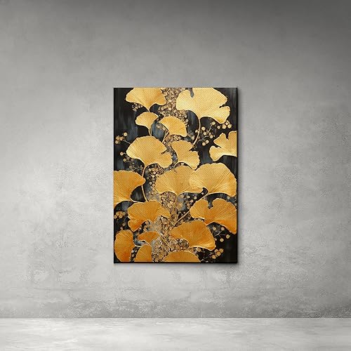 Miniatura 4 de Original Ginkgo biloba Print On Canvas, Modern Textured Gold Wall Art, Abstract Gold Leaves Print, Living room Wall Decor, Modern Decor Canvas, Arts