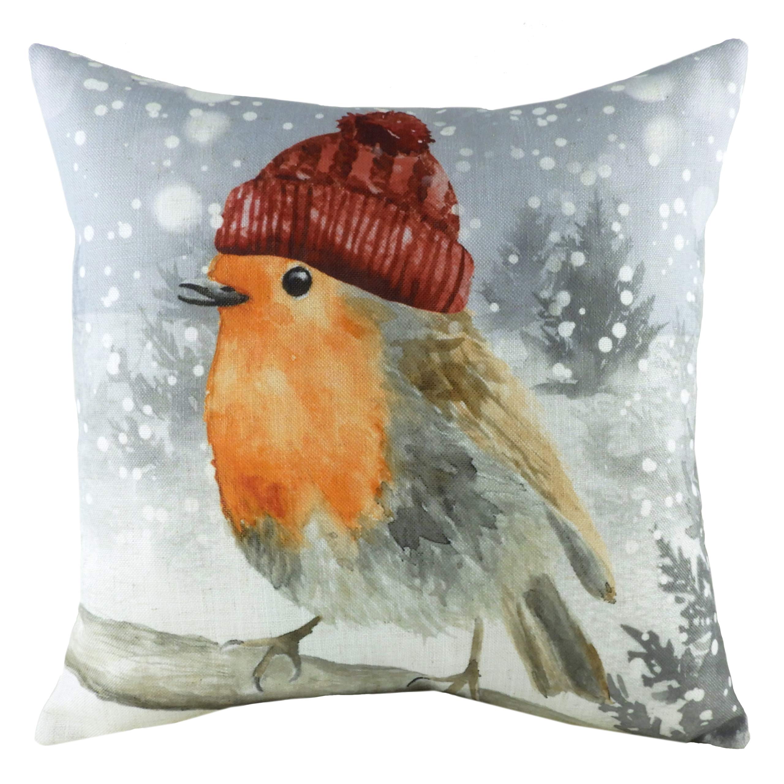 Evans LichfieldSnowy Robin with Hat Cushion Cover, Multi, 43 x 43cm