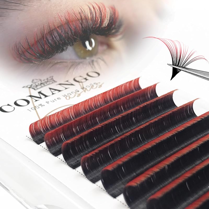 Extensões de cílios Easy Fan CoMango laranja-avermelhado ombré, curvatura C, 0,07 mm, 8 a 14 mm