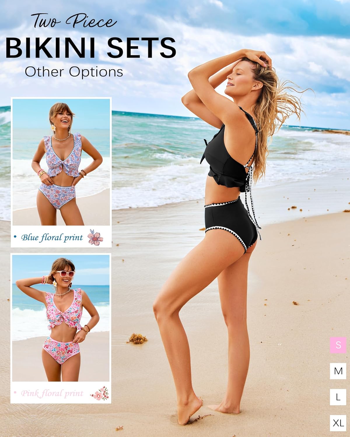 Jolefille High Waisted Bikini Sets for Women Two Piece Swimsuit Tummy Control Bathing Suits Ruffle Push Up Swimwear Teens - Image 8