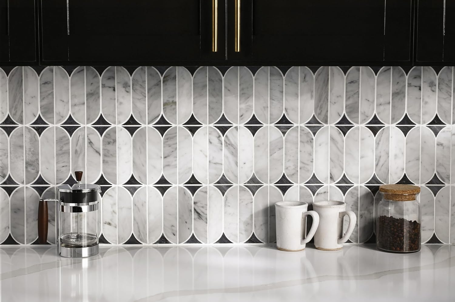 Daltile Perfit Mosaix Natural Stone Spring Mosaic in Polished Ashen Palissandro & Carrara White (10 PC per Carton) (15.1 SQFT per Carton)