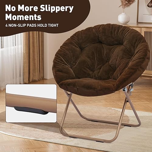 Miniatura 8 de MoNiBloom Silla redonda plegable de piel sintética para dormitorio, sala de estar, dormitorio, marco de metal plegable, de gran tamaño, cómoda,