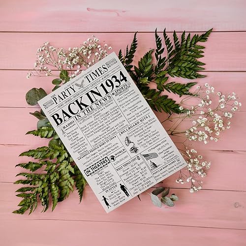 Miniatura 3 de Póster de cumpleaños número 91 sin marco, periódico Back In 1934, regalos de feliz cumpleaños 91 para hombres y mujeres, vintage, retro, nacido en