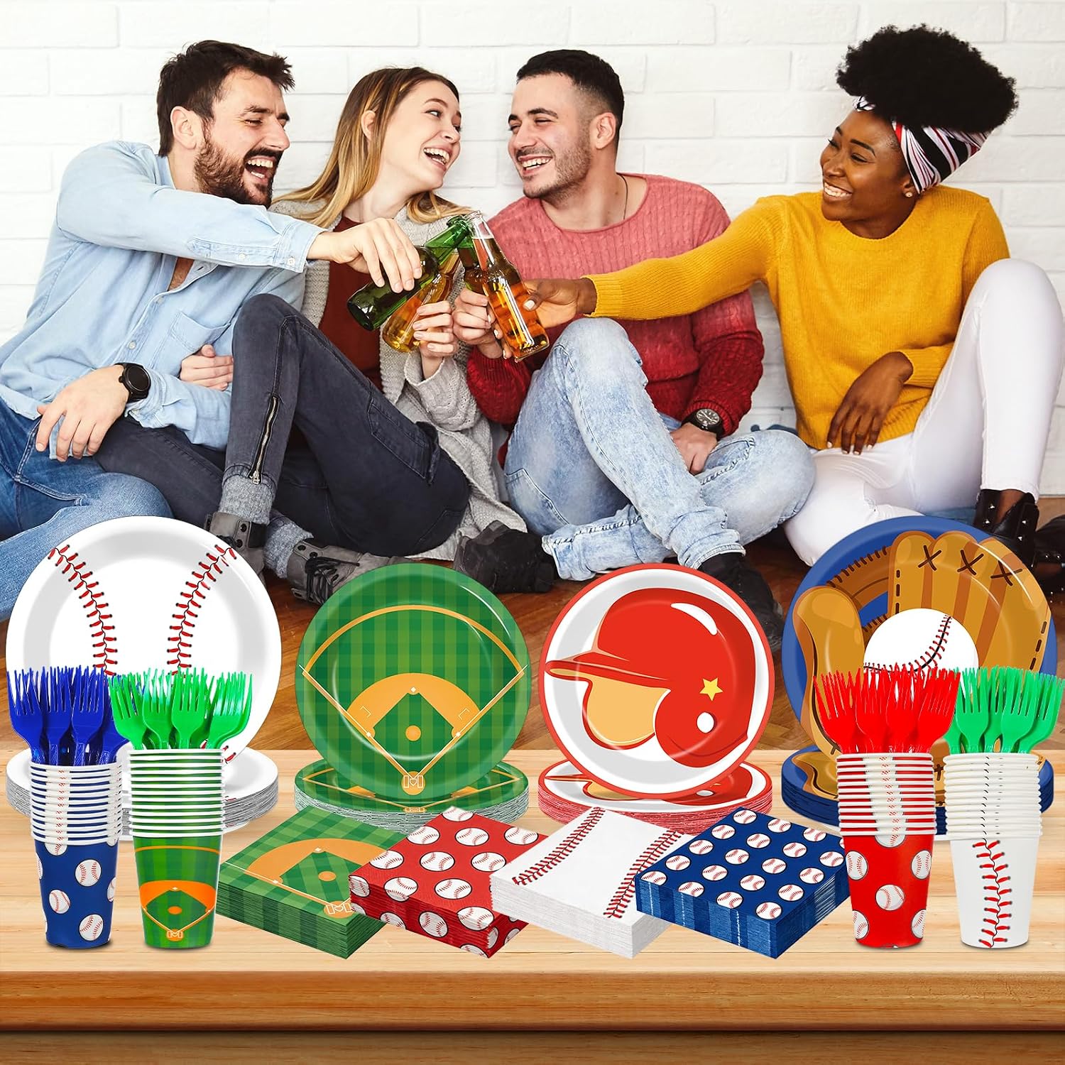 250 Pcs Baseball Birthday Party Decorations Baseballs Disposable Party Tableware Sets Including Plates Cups Napkins Baseball Sports Theme Dinnerware for Sports Birthday Parties Supplies Serves 50
