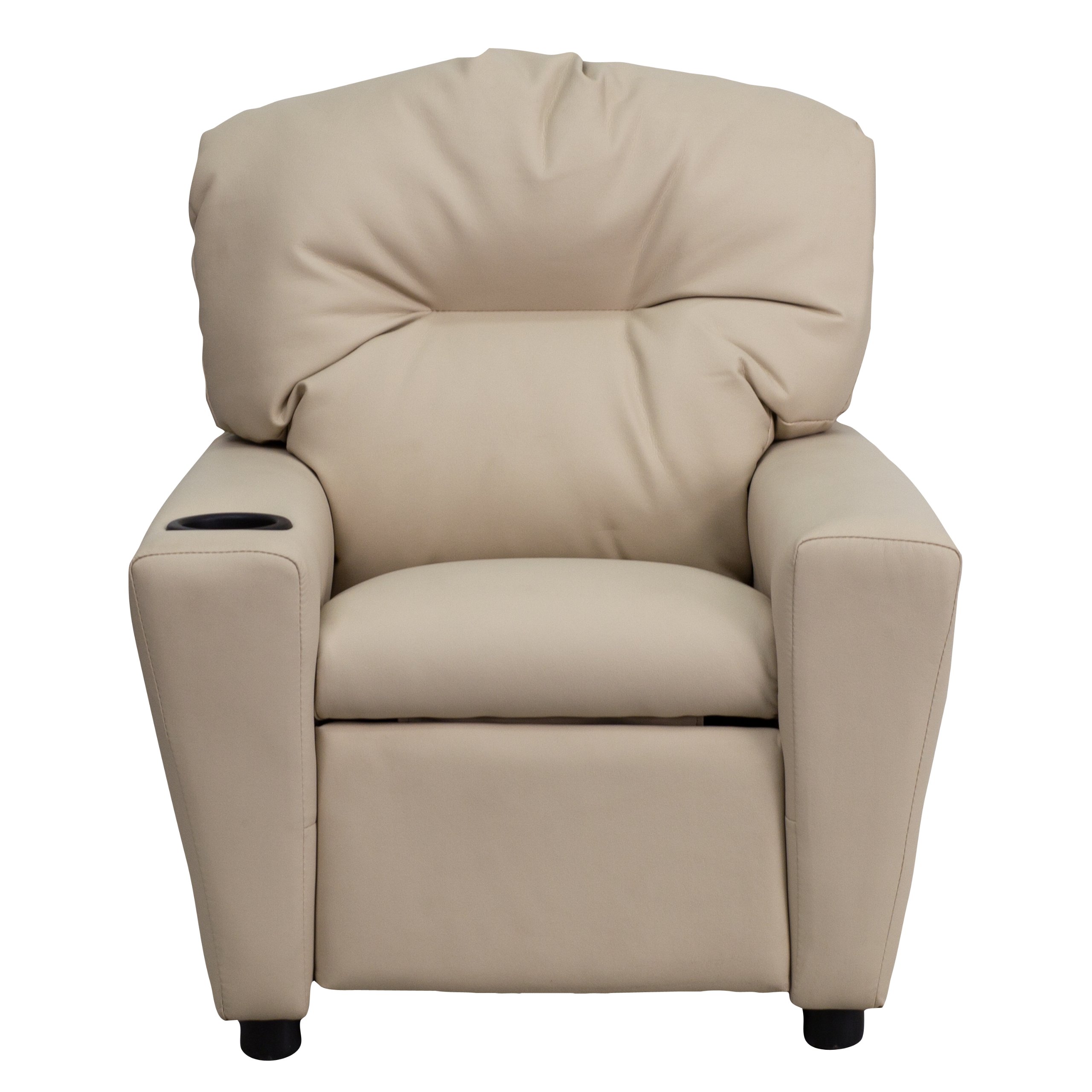 Flash Furniture Współczesny leżak dziecięcy z uchwytem na kubki, drewno, beżowy winyl, 66,04 x 53,34 x 53,34 cm