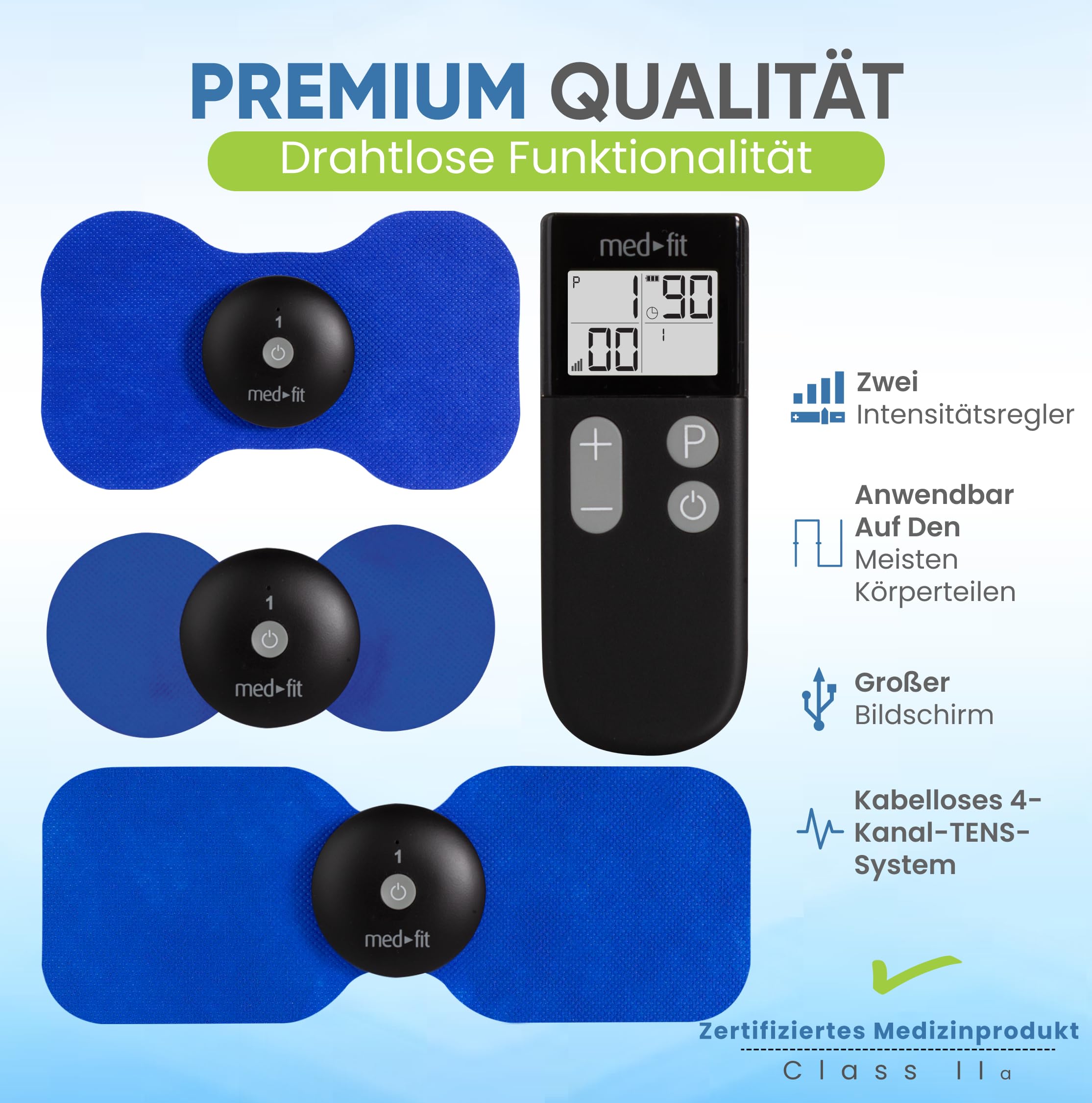 Med-Fit 4-K Wireless TENS Maschine zur Schmerzlinderung, Muskelentspannung & Schmerzmanagement - Behandeln Sie bis zu 4 Bereiche gleichzeitig für Ganzkörperbehandlung - Professionelle Kraft &