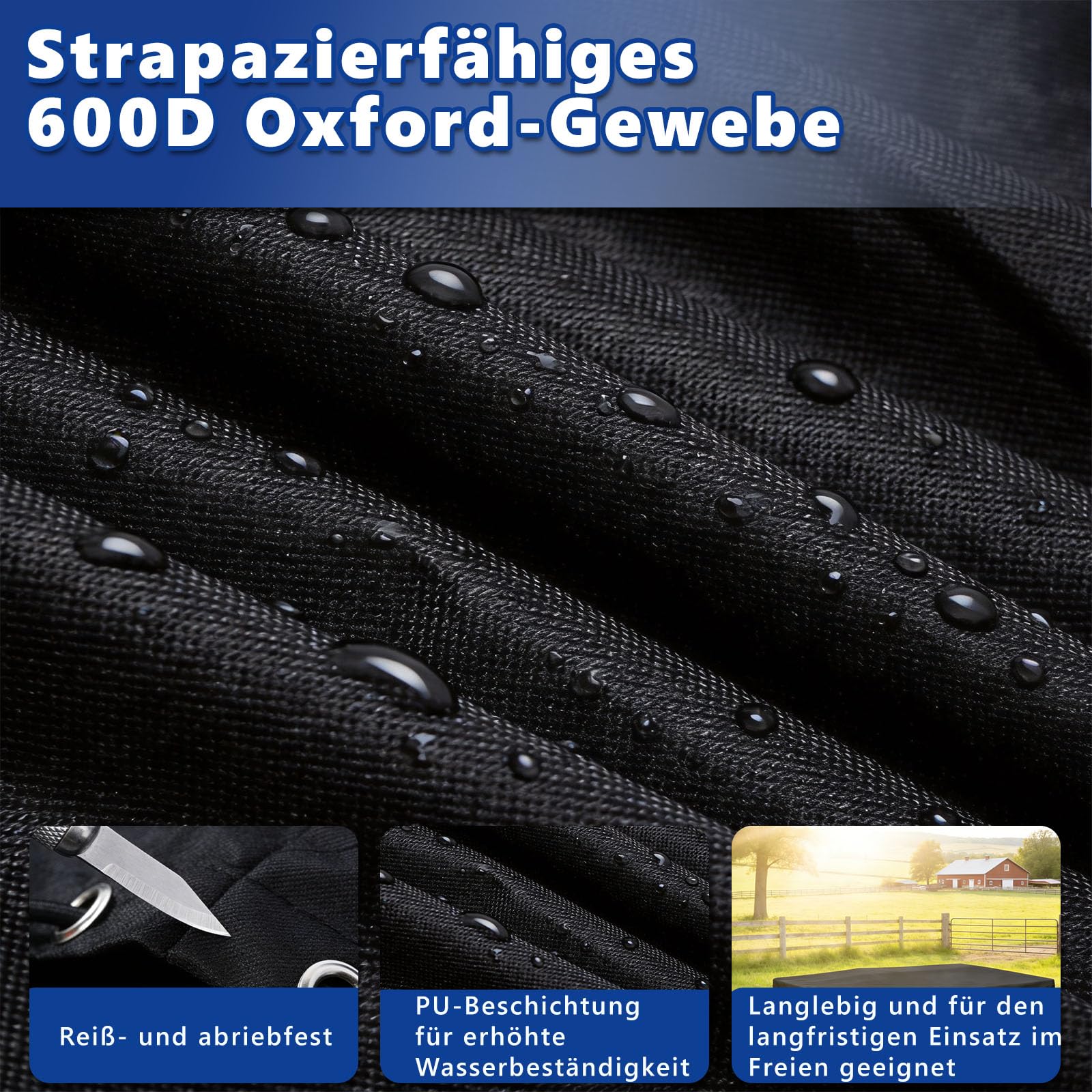 Bâche de remorque de qualité supérieure - 207,5 x 114 cm (bord 10 cm) - Tissu Oxford 600D noir - Extra indéchirable et imperméable - Bâche plate avec corde d'extension et coins renforcés - Bâche