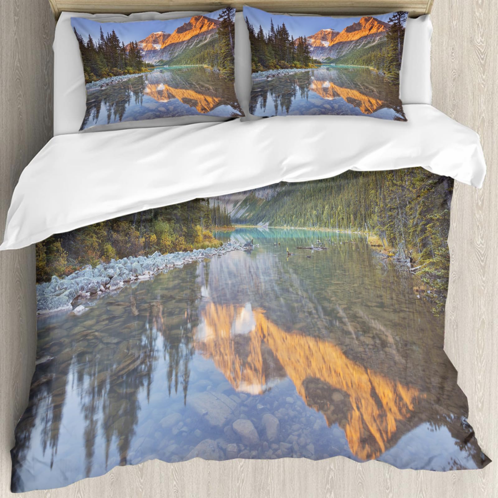 MJNLYDAO Bedding duvet set Reversible soft print set Hypoallergenic glue cover Bedding kit with 2 pillowcases,Mount Edith Cavell reflected in Cavell Lake in Jasper National Park Canada.,152x203cm