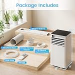 COSTWAY climatiseur portable 8000 BTU, unité de climatisation portable 4-en-1 avec déshumidificateur, ventilateur, mode sommeil, télécommande et minuterie 24H, refroidit des pièces jusqu'à 350 pi², kit d'installation de fenêtre inclus