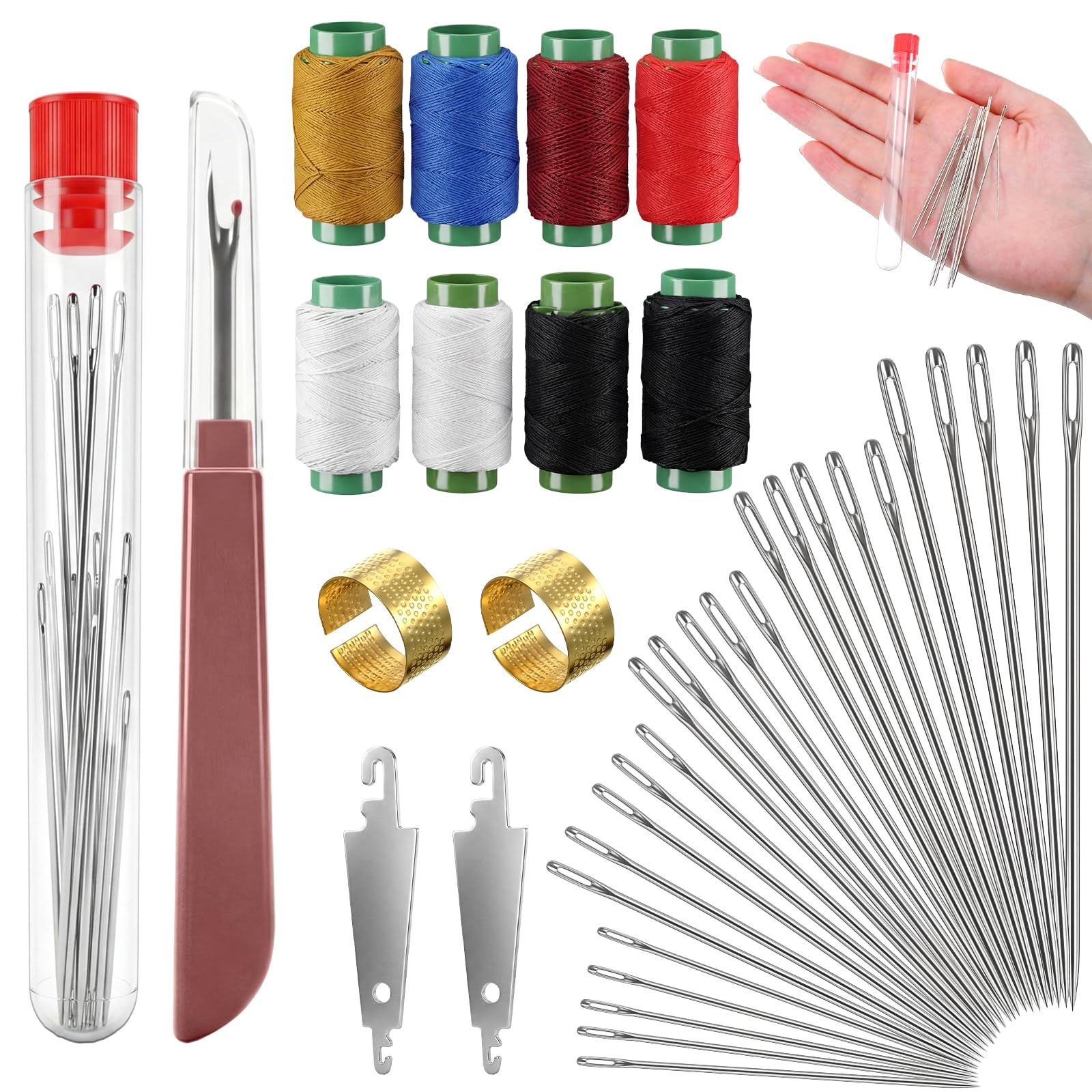 39PCS Hand Sewing Steel Needles, Steel Needles for Hand Sewing Needle and Thread Kits, Threader and Needle Repair Kit Stainless for Beginners & Daily Use