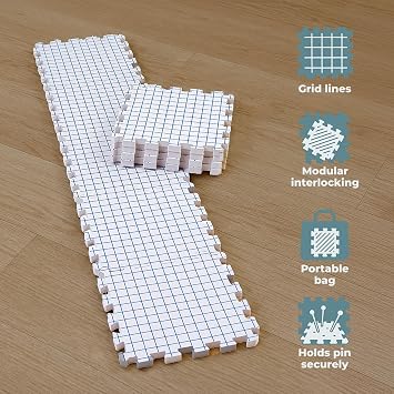 KnitIQ Standard 9-pc Set of Blocking Mats for Knitting & Crochet, Clear Bag | Blocking Mat Kit for Knitting, Crochet & Needlepoint: 9 Blocking Boards (with Gridlines) + 100 T-Pins + Clear Storage Bag
