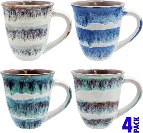 Miniatura 7 de Juego de 4 tazas de café grandes, modernas tazas de cerámica esmaltadas de 16 onzas con asa, aptas para microondas y lavavajillas