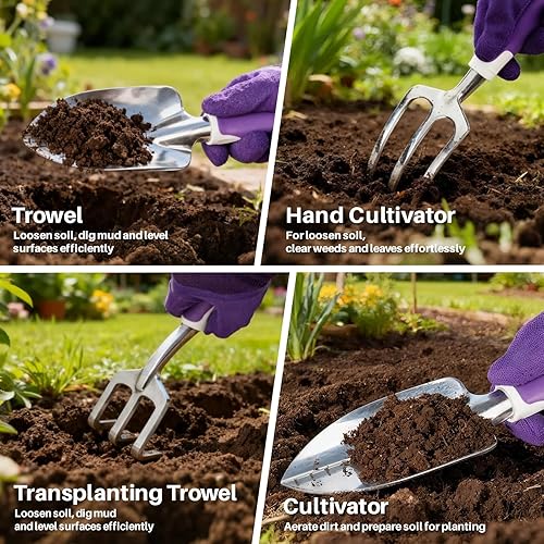 Miniatura 3 de MelonArt Juego de herramientas de jardín, 10 piezas de herramientas de jardinería resistentes, juego de regalo de jardín para mujeres, juego de