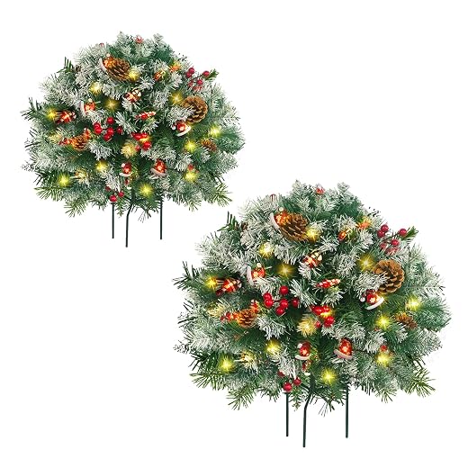 2 Pack 21.6 Inch Pre-Lit Christmas Urn Fillers for Outdoor