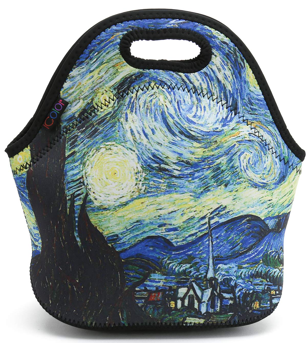 ICOLOR Blue Starry Night Lunch Bag Tote, Soft Insulated Neoprene Food Container, Boys Girls School Office Travel Outdoor Work Lunchbox Handbag, Waterproof Food Storage Carrying Case(F-LB-167)