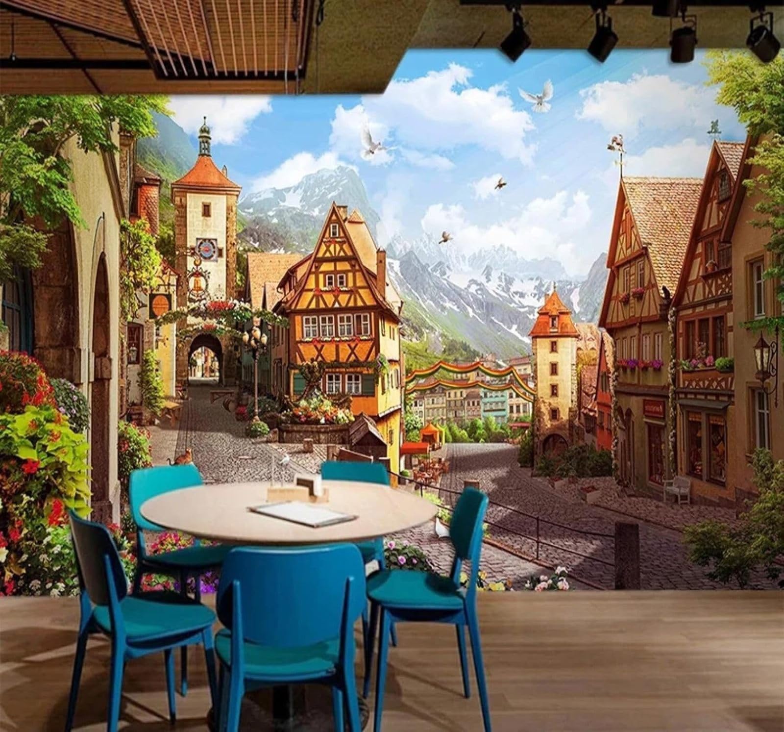 XLMING Three Dimensional Urban Architecture Street Scenes Snow Capped Mountains Landscapes 3D Wallpaper Premium Textured Silk Study Dining Living Room Bedroom Sofa TV Wall Easy Install-200cm×140cm