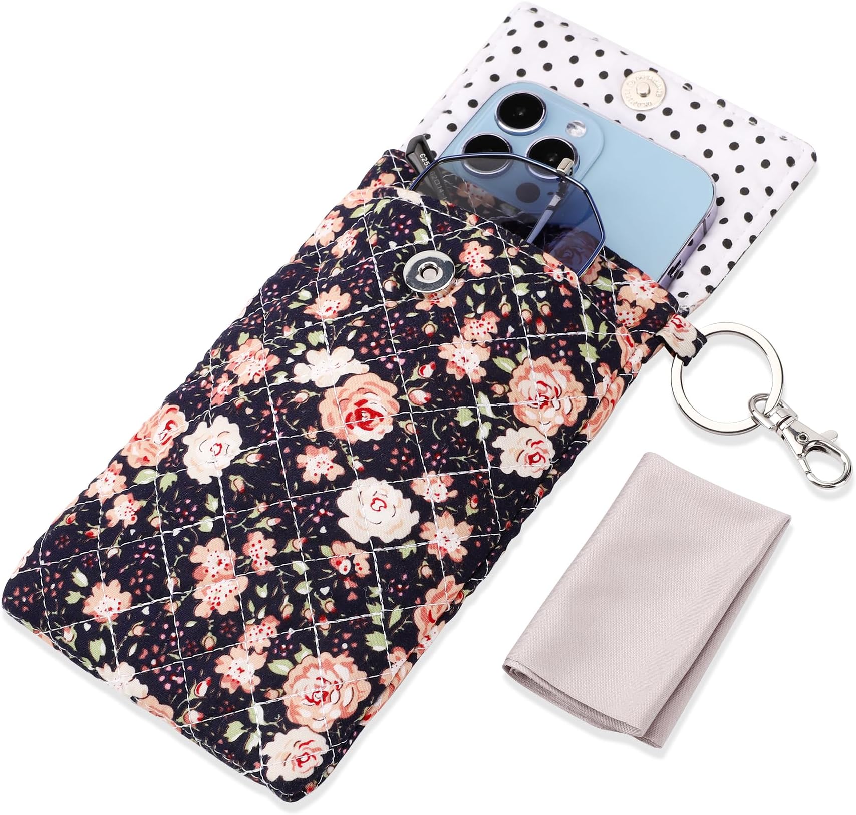 Hongeely Soft Glasses Case Double Eyeglass Case Sunglasses Travel Pouch for Women Men with Key Chain
