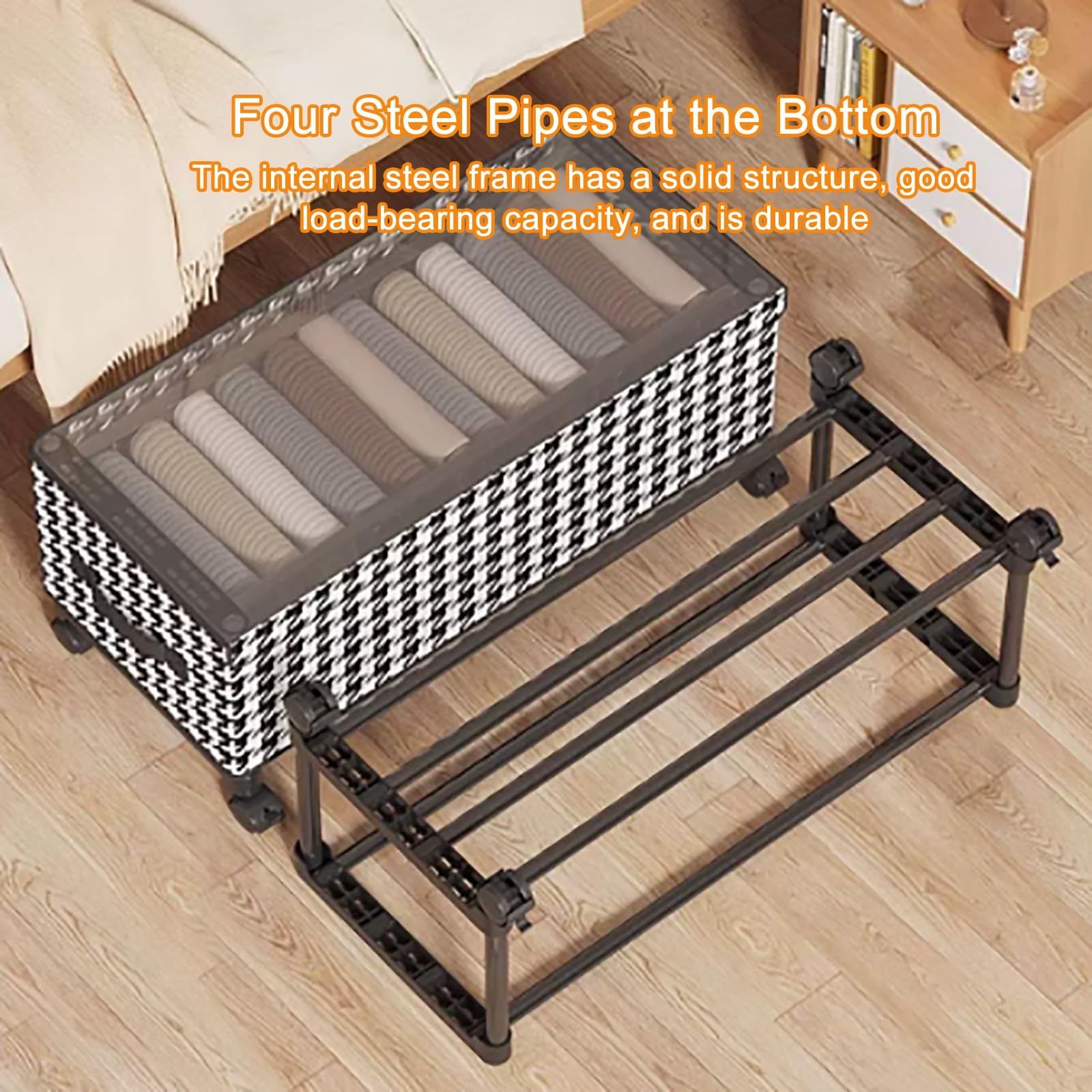 Conteneurs de Rangement Sous Le Lit avec Roulettes, Tiroirs Sous Le Lit avec Couvercles Transparents, Sac de Rangement Sous Le Lit, Bacs Roulants Sous Le Lit pour Vêtements, Chaussures, Jouets(57x29x3
