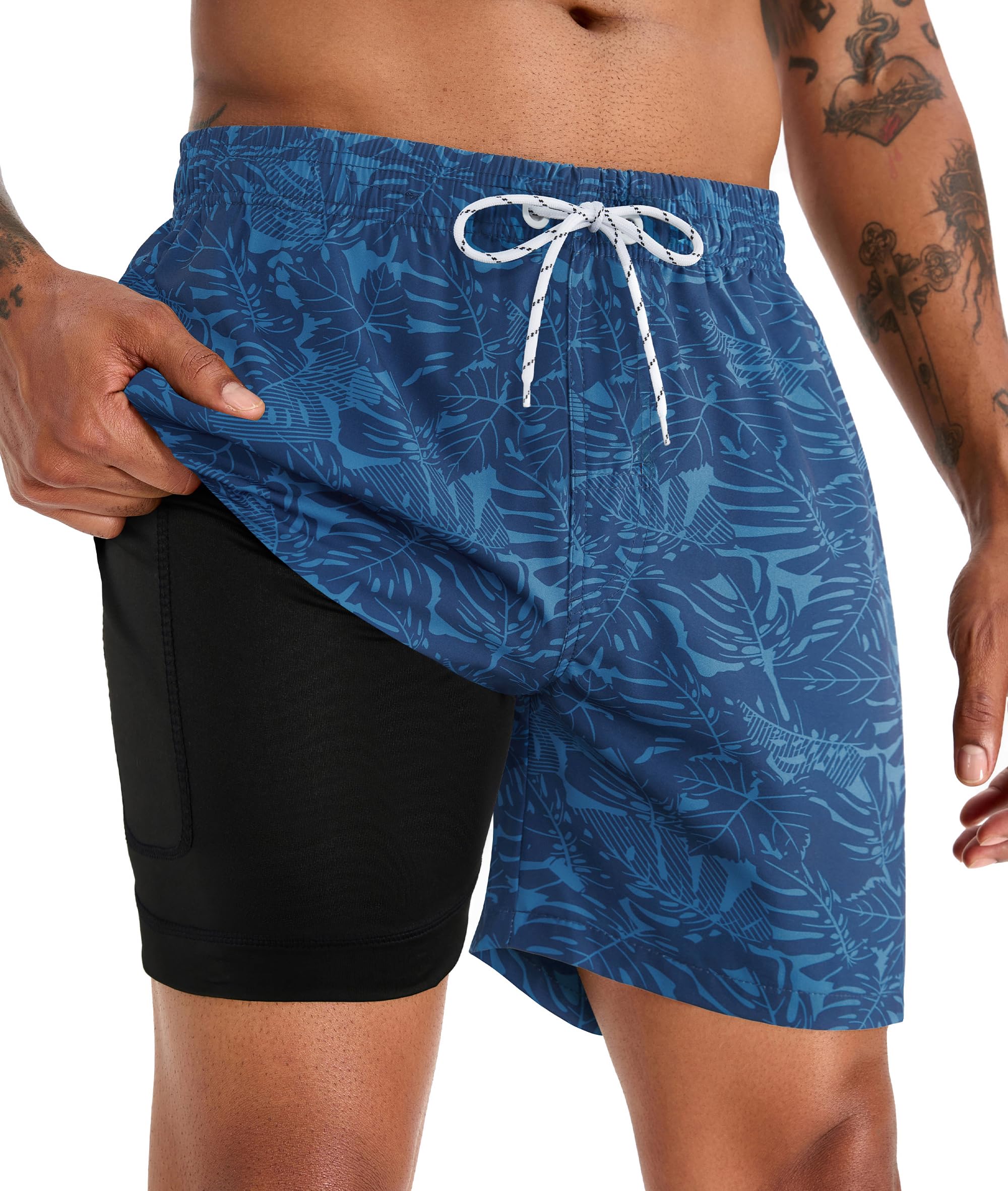 APTRO Herren Badehose Badeshorts Schwimmhose Board Shorts Kurz Schnelltrocknend 2 in 1 Strand Shorts mit Innenhose
