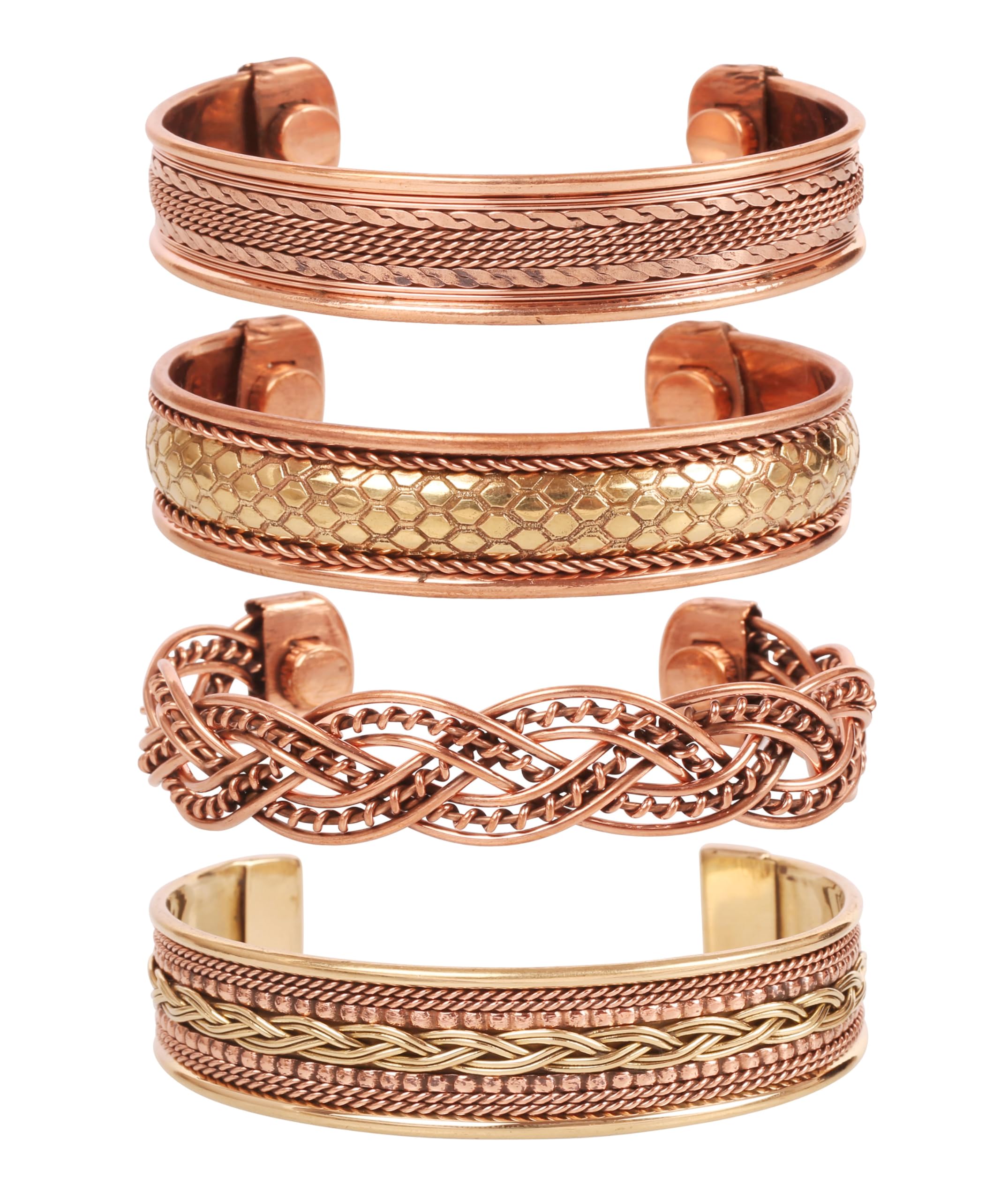 copper bracelets | gift for men women |adjustable 100% pure solid real magnetic jewelry | handmade bracelet set combo | rope braided tibetan bangles.