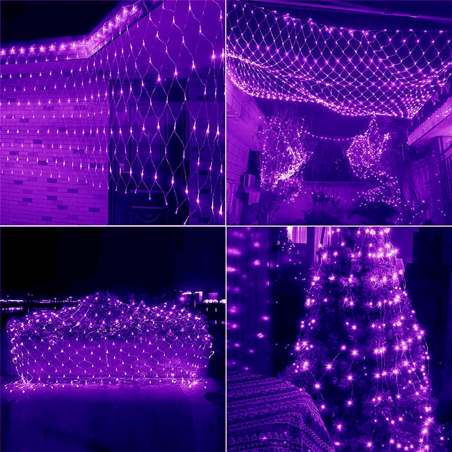LED-Weihnachtsnetzlichter, batteriebetriebene Netz-Lichterkette, wasserdicht, Netzvorhang-Lichter, 8 Modi, Lichterkette für Weihnachtsbaum, Busch, Garten, Hinterhof, Dekor (lila, 6 x 4 m, 672